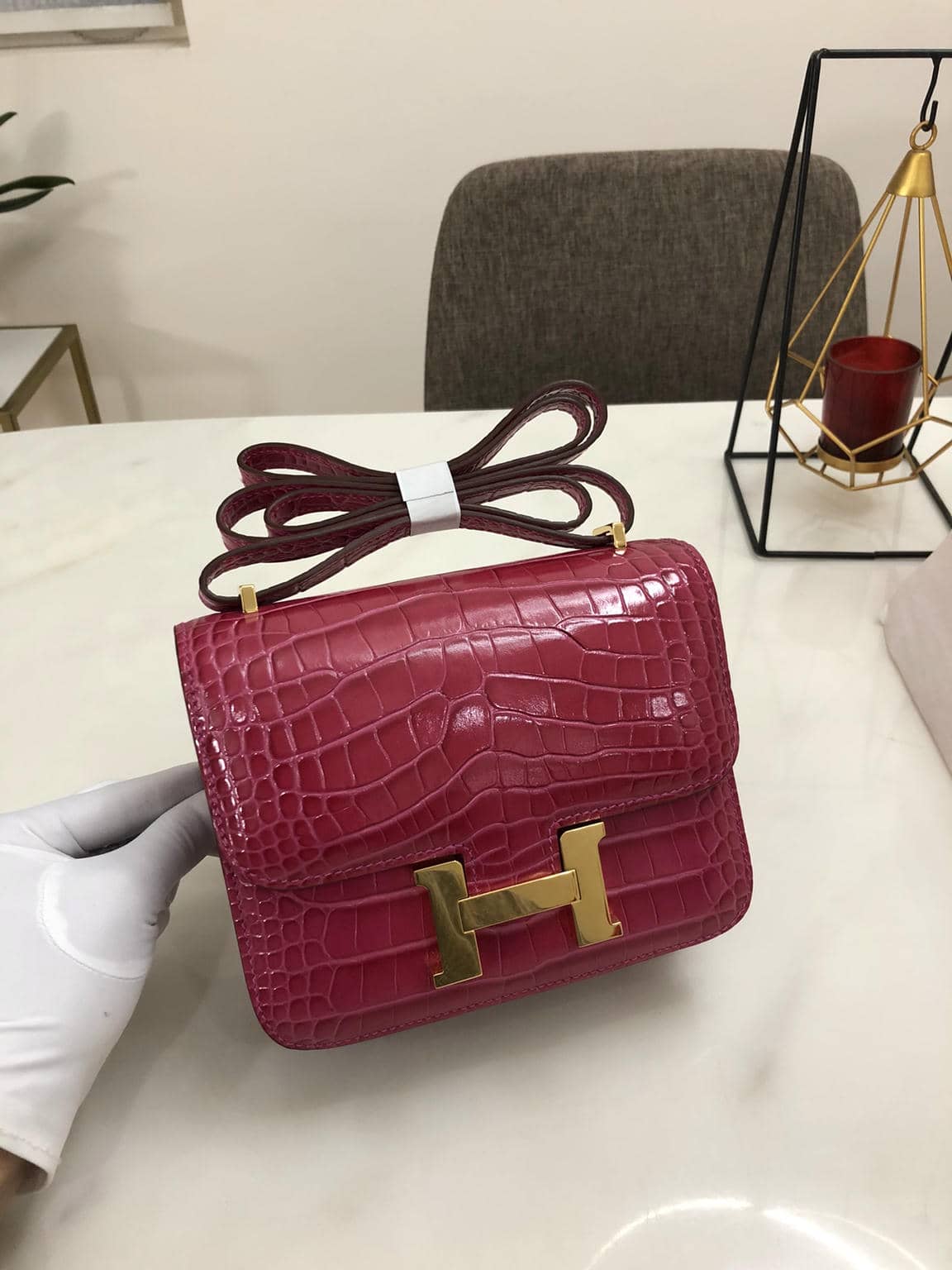 Constance Cowhide Crocodile Embossed Bag-2